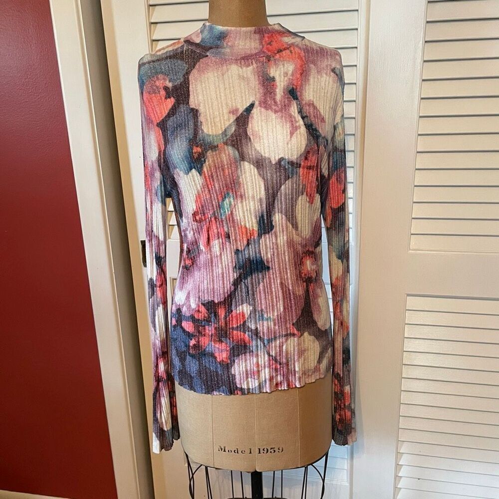 PILCRO by ANTHROPOLOGIE | purple floral ribbed velvet turtleneck M - Picture 3 of 11